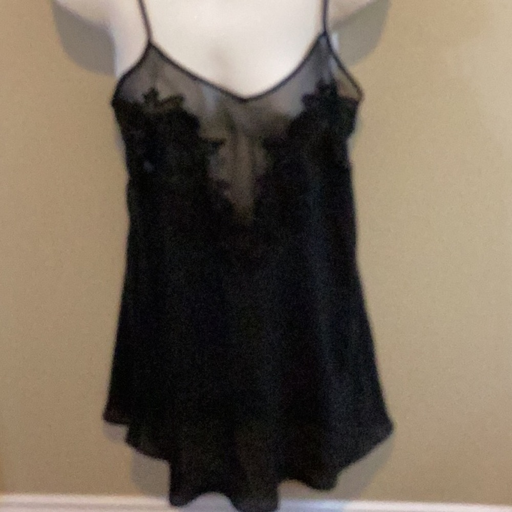 Vintage Gillian O’Malley Black Beaded Lace Elegant Chemise Nightgown